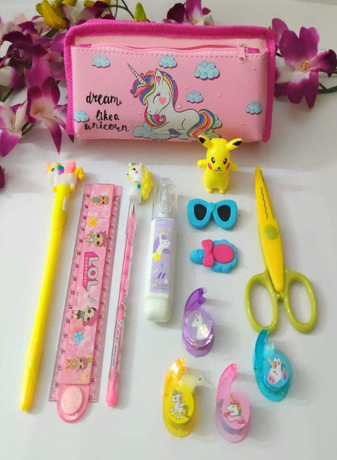 Tera13 TERA 13 (Pack of 8 Items) Unicorn Pencil Pouch Unicorn led Pencil Eraser Unicorn Whitener Sharpener Scissor Unicorn Tape - Image 4